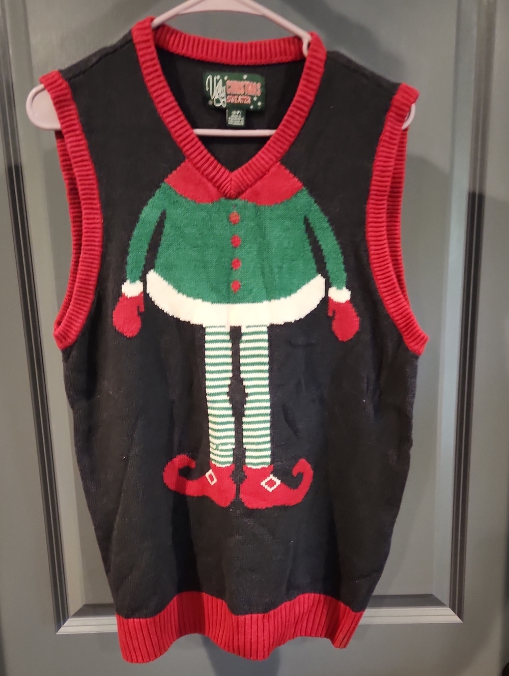 Ugly Christmas Sweater Men's Elf Knit Vest - Black/Red/Green